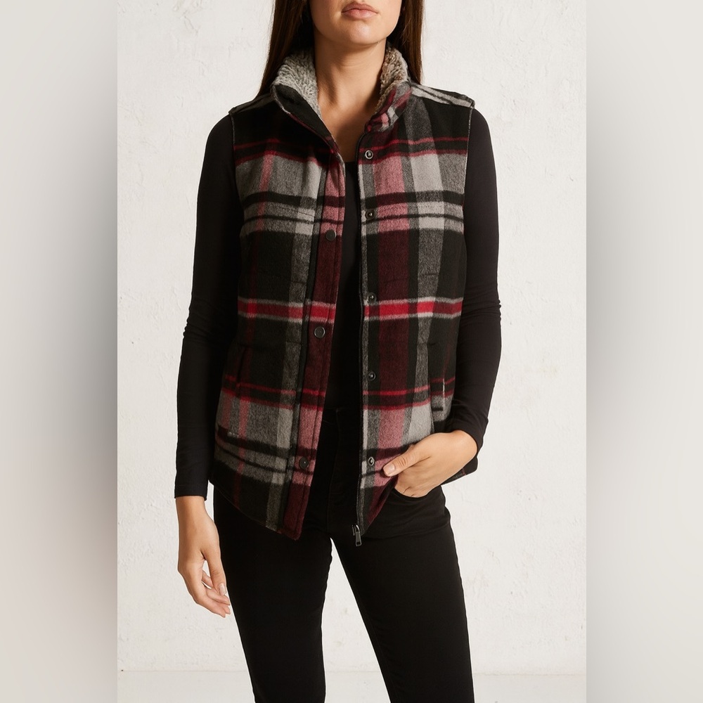 Natural reflections wool blend plaid thick fur lined size large vest jacket